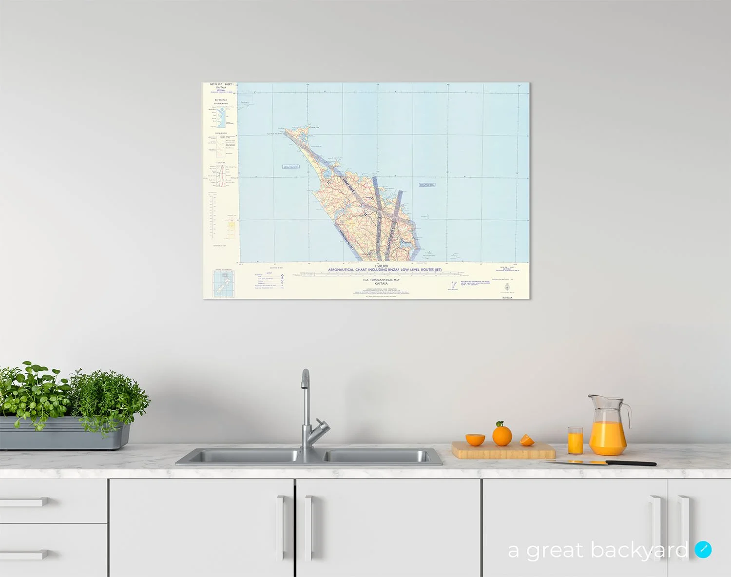 Kaitaia Aeronautical chart on kitchen wall | a great backyard historic maps