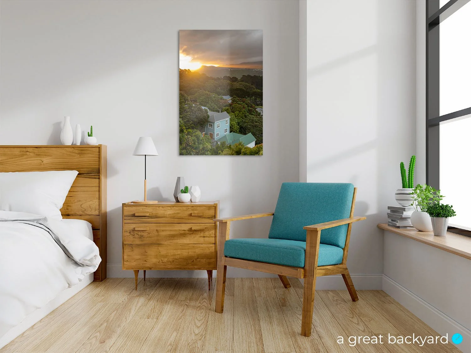 Print of Melrose Hill View hanging on bedroom wall | a great backyard NZ