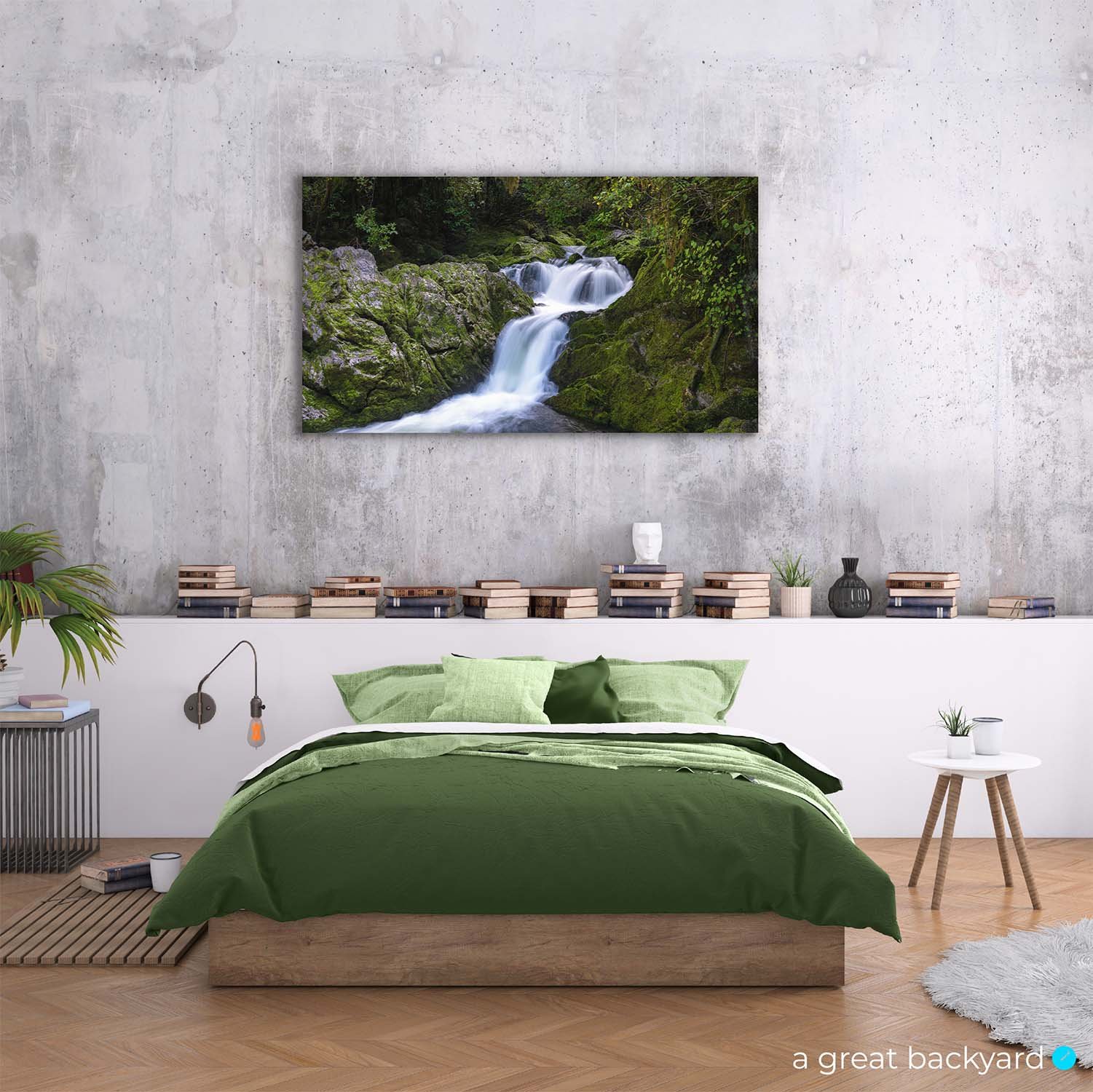 Riwaka River print on bedroom wall | a great backyard gallery wall prints