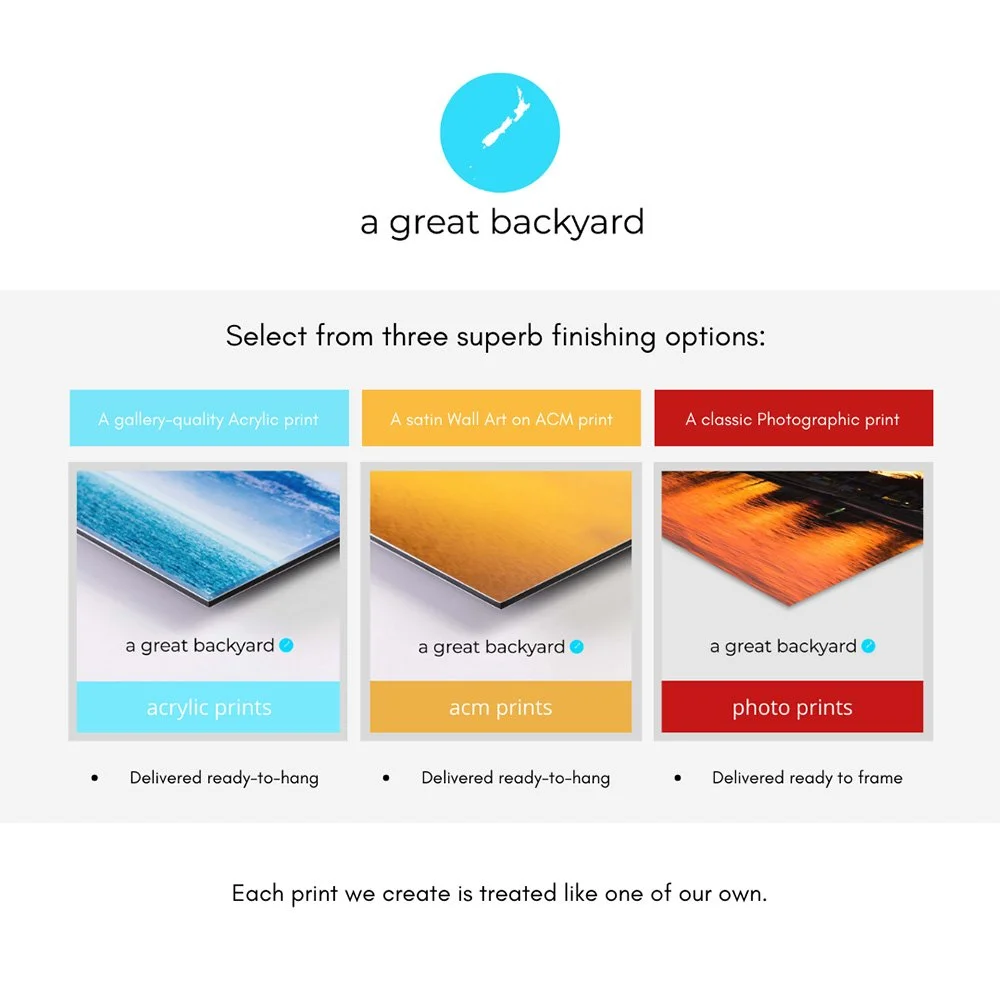 Print finishes offered by a great backyard | Large Format Wall Art made in NZ
