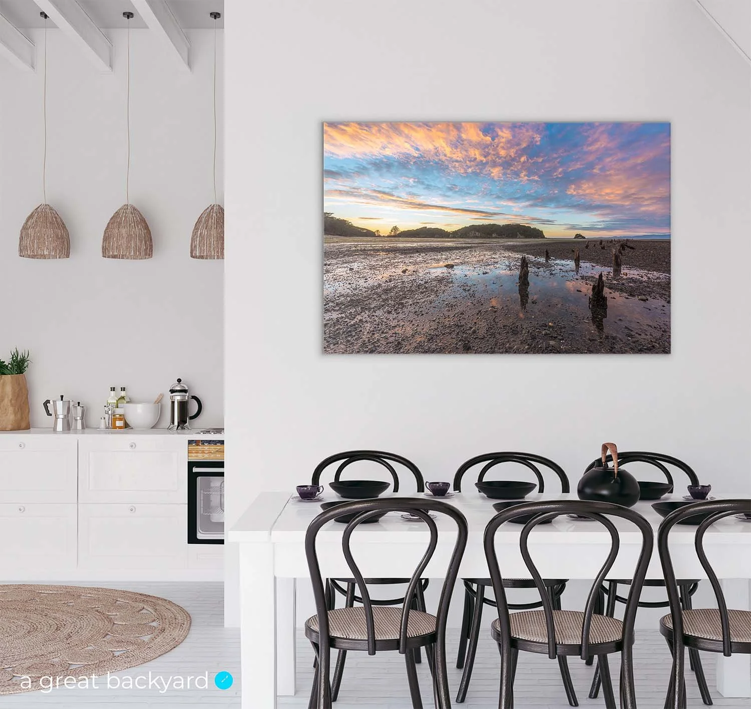 Puponga Dawn print on kitchen wall | a great backyard landscape New Zealand photography