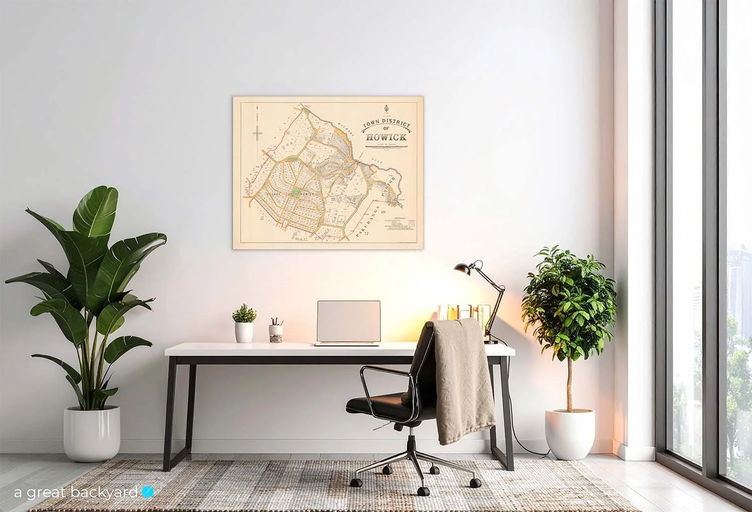 Howick Map (1929) on office wall | a great backyard historic map prints