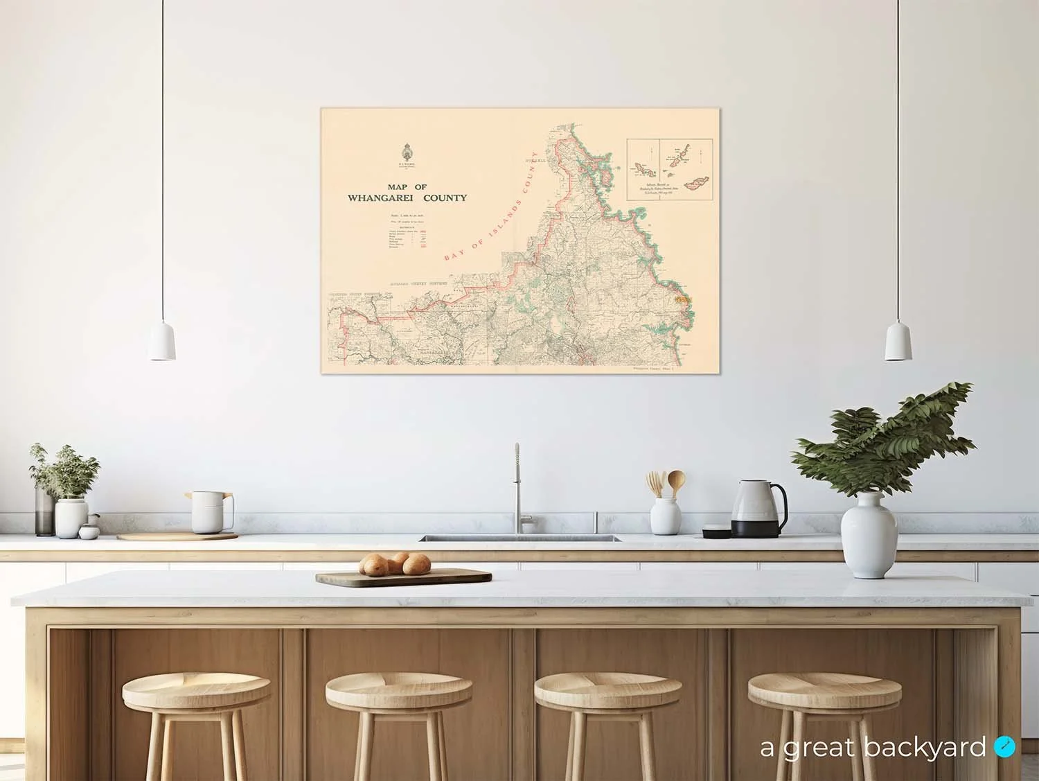 Whangārei County map (1932) on kitchen wall | a great backyard vintage maps