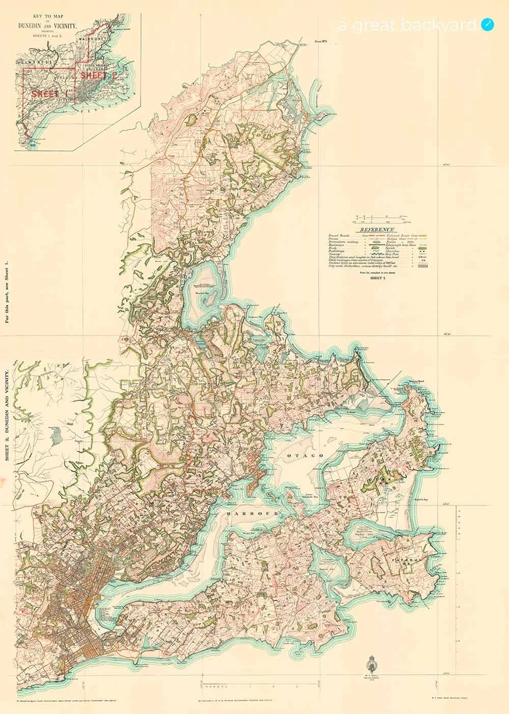 Vintage map of Dunedin (1922) | a great backyard Premium Wall Art