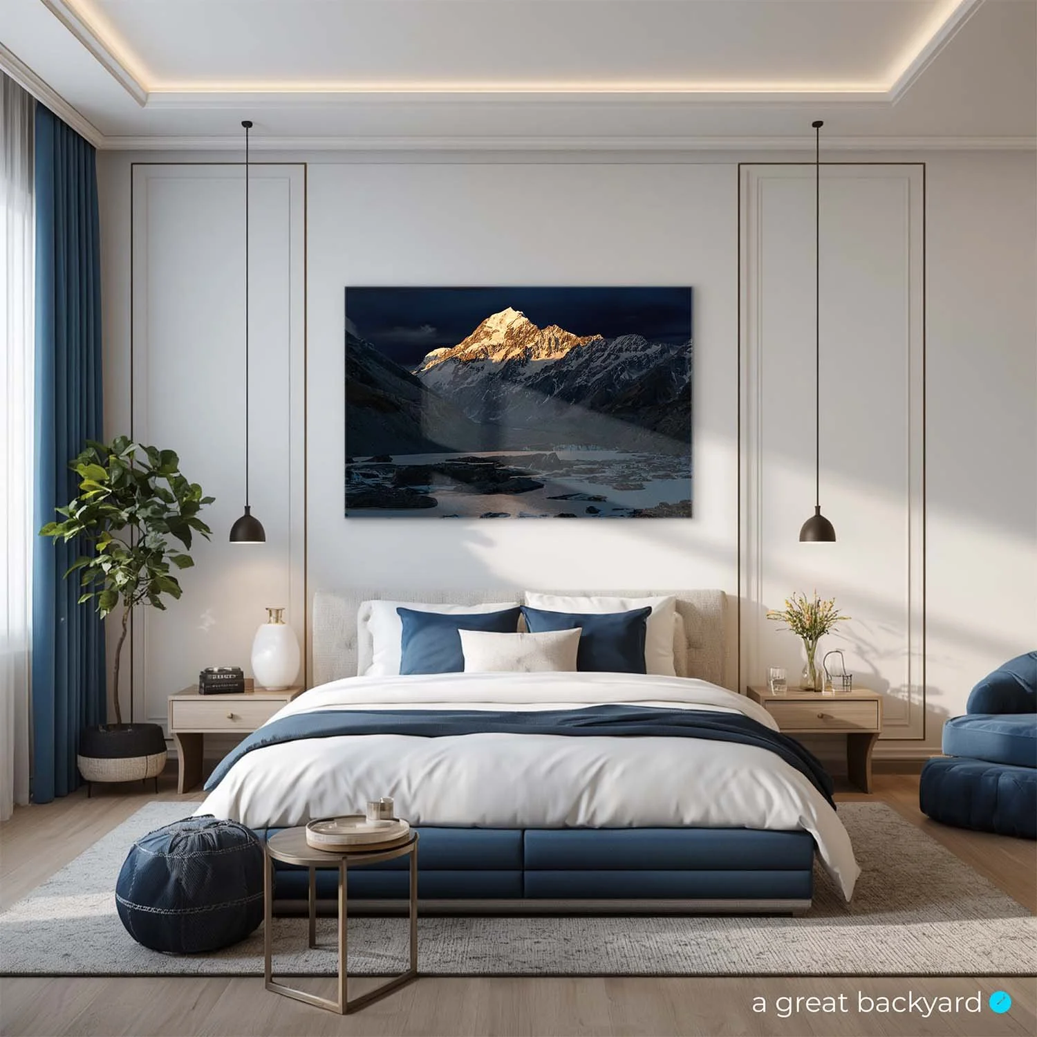 Aoraki Mt Cook print on bedroom wall | a great backyard prints made in NZ