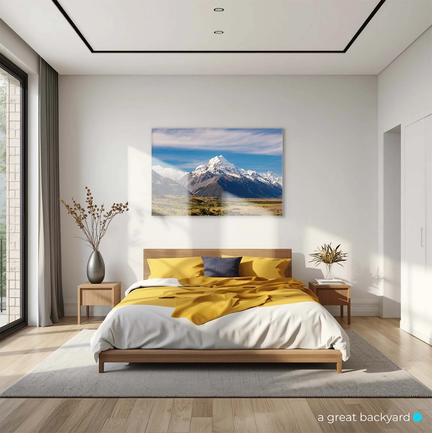 Mt Cook print on bedroom wall | a great backyard prints made in NZ