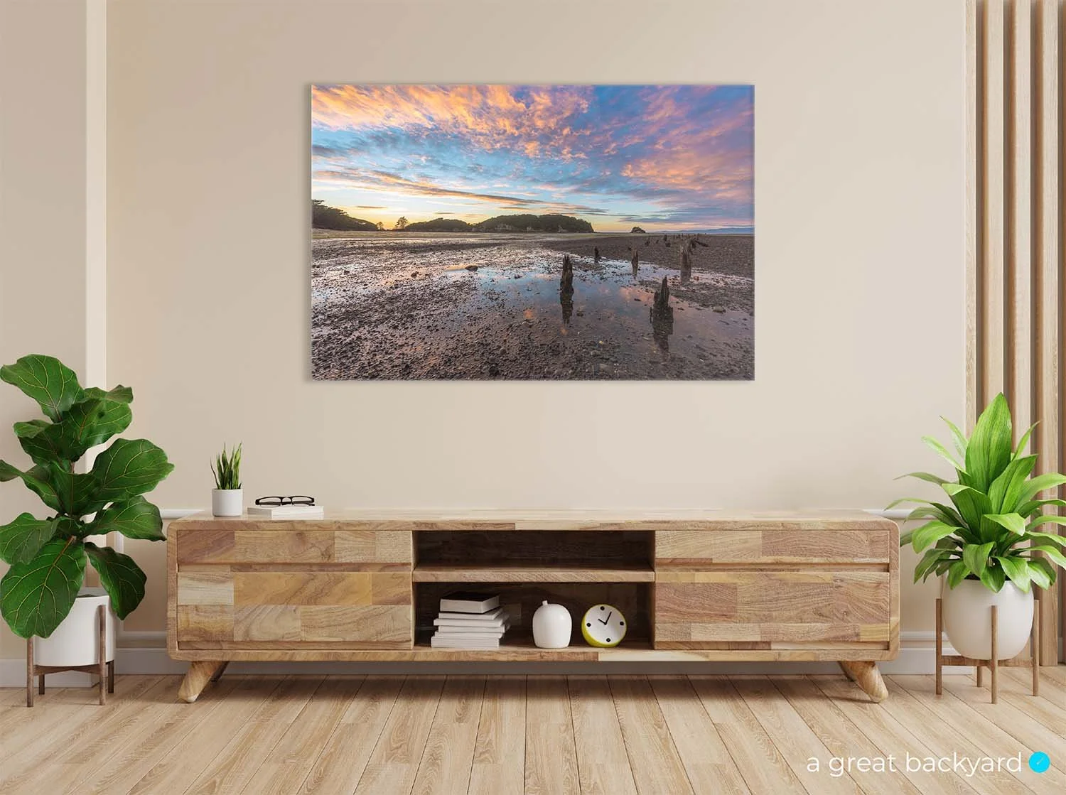 Puponga sunrise print on interior wall | a great backyard epic New Zealand photography