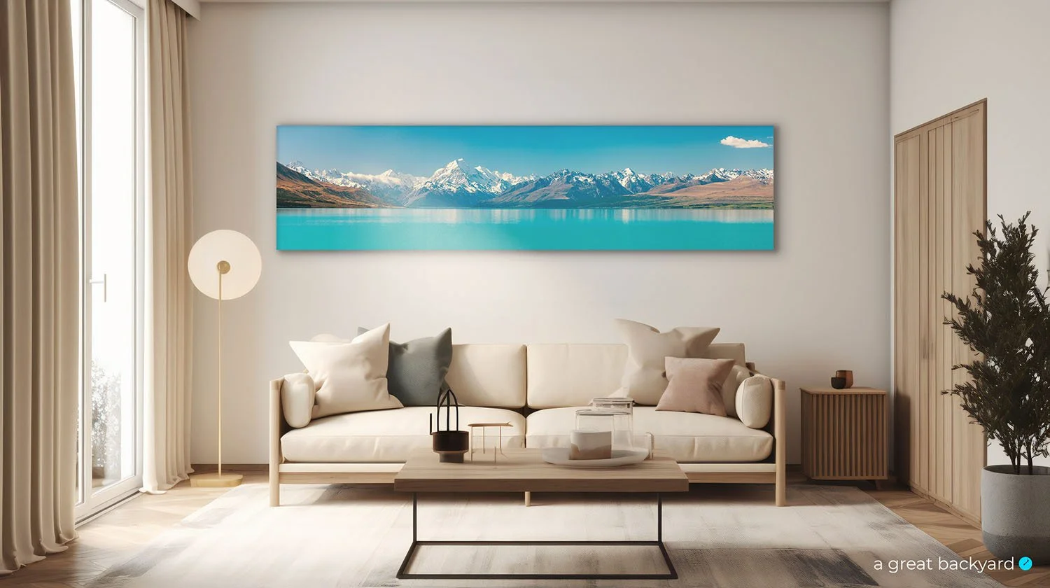 Mt Cook panorama print on interior wall | a great backyard gallery quality wall art made in New Zealand