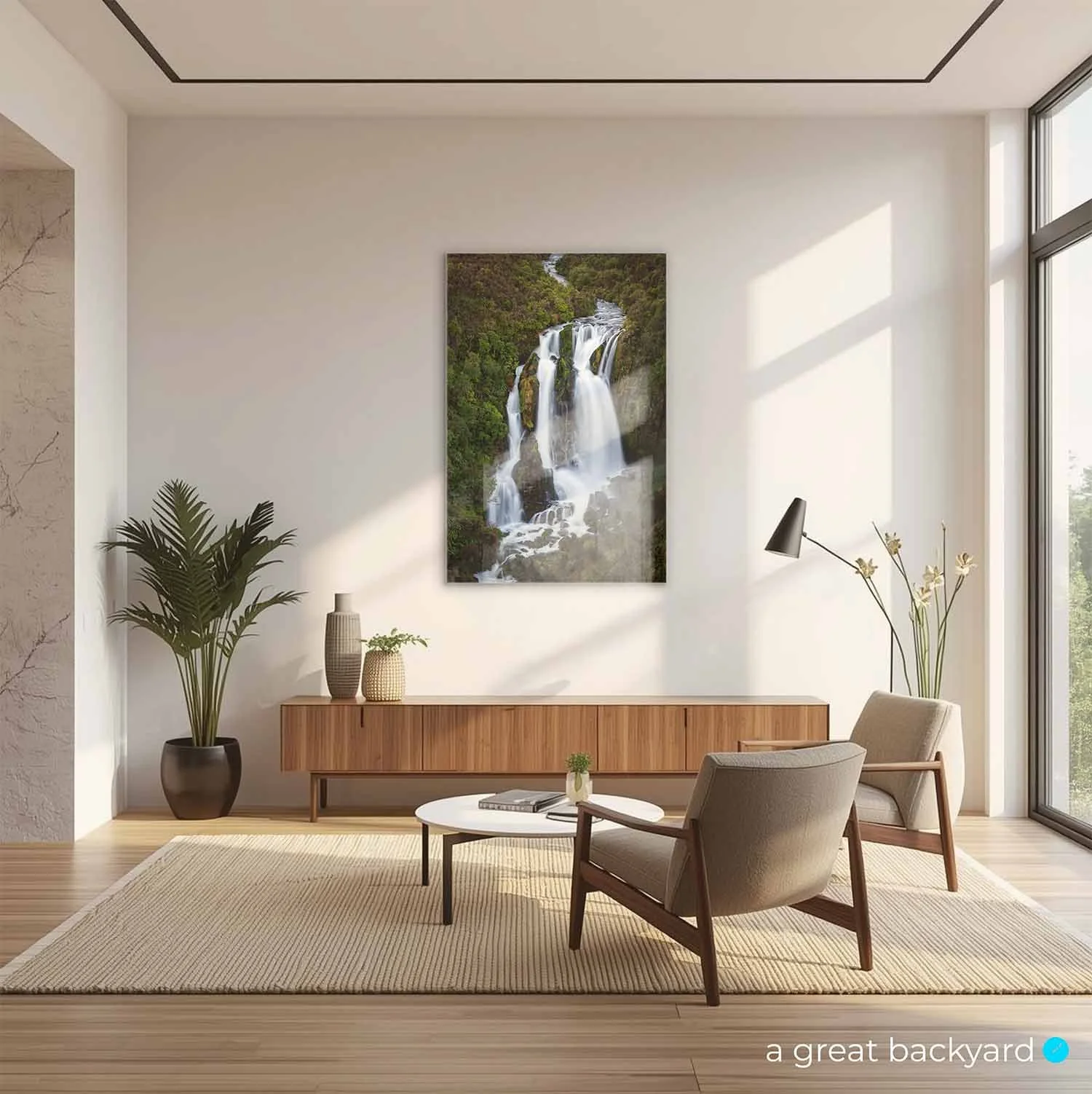 Waipunga Falls print on home wall | a great backyard New Zealand