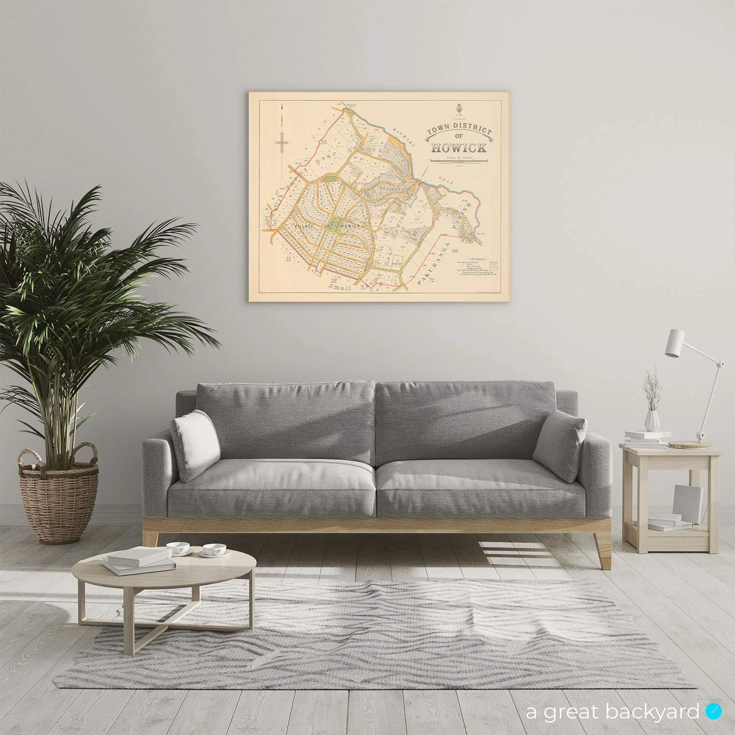 Historical Howick Map (1929) on home wall | a great backyard hand-crafted map prints