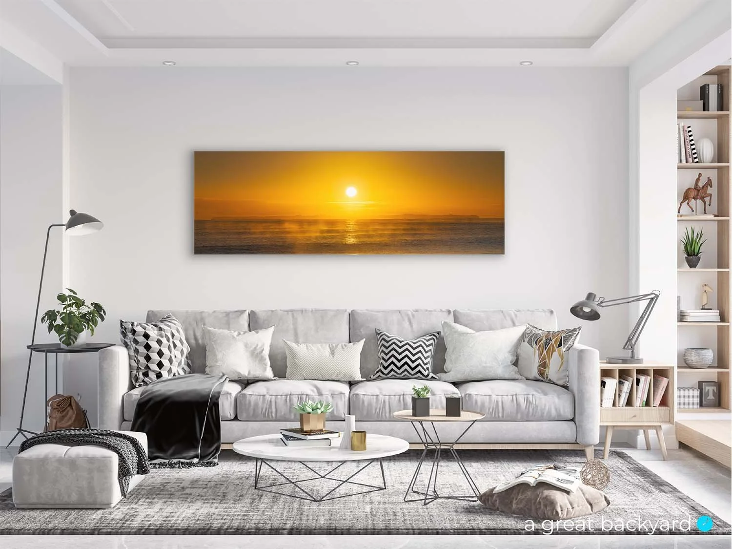 Papamoa sunrise print on interior wall | a great backyard landscape prints