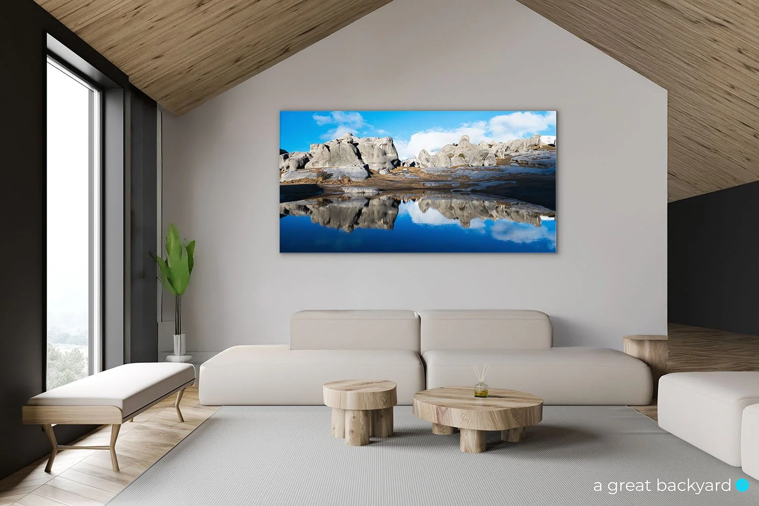 Castle Hill Panorama print hanging on interior wall | a great backyard epic New Zealand photography