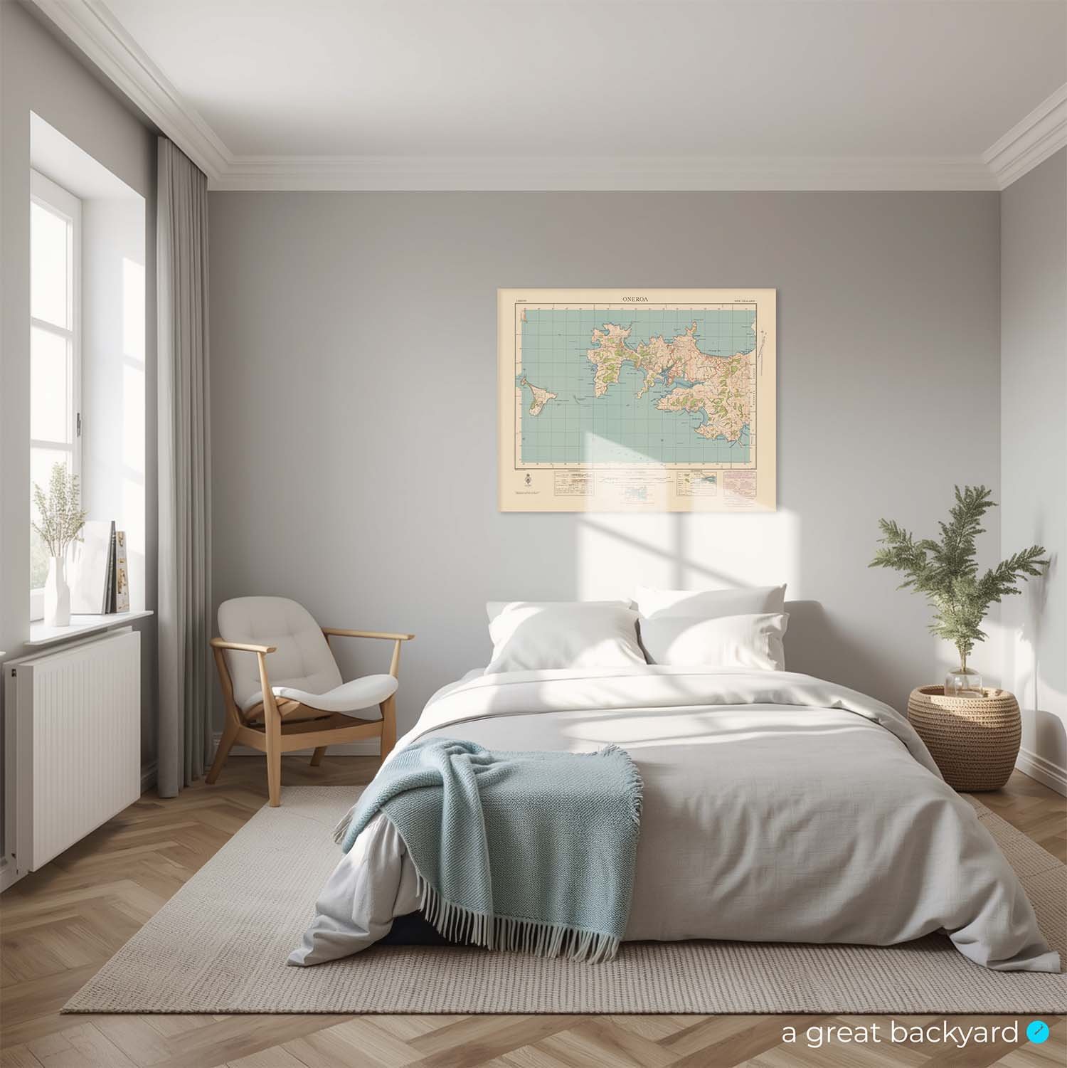 Waiheke Island map (1944) on bedroom wall | a great backyard map prints