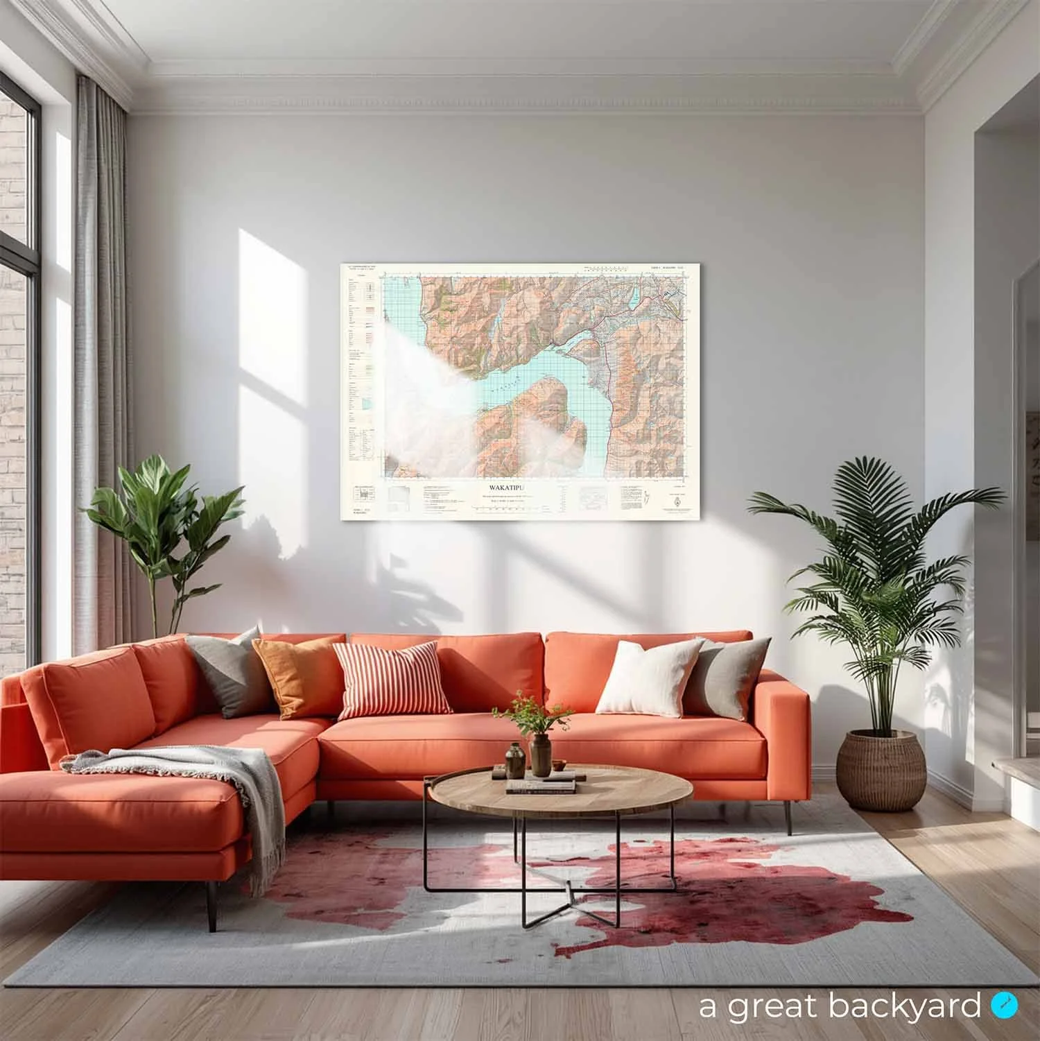 Vintage 1973 map of Wakatipu on home wall | Hand-crafted by a great backyard NZ