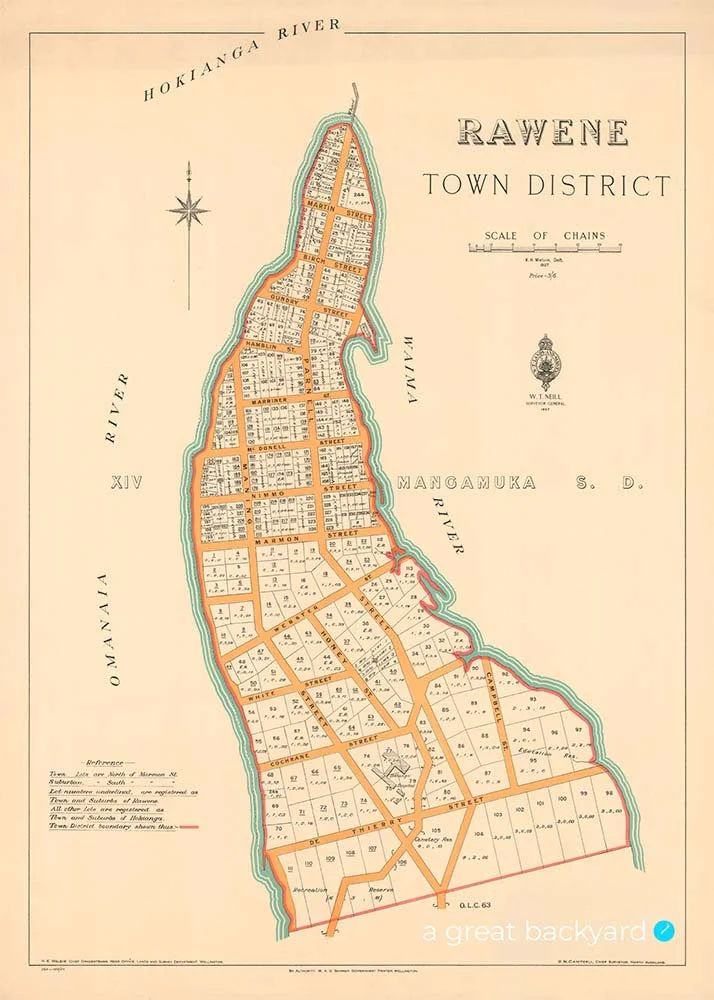Rawene Map (1925) New Zealand | a great backyard map prints