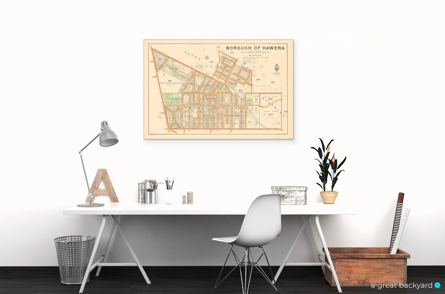 Vintage Map of Hawera (1927) on home wall | Handcrafted prints by a great backyard