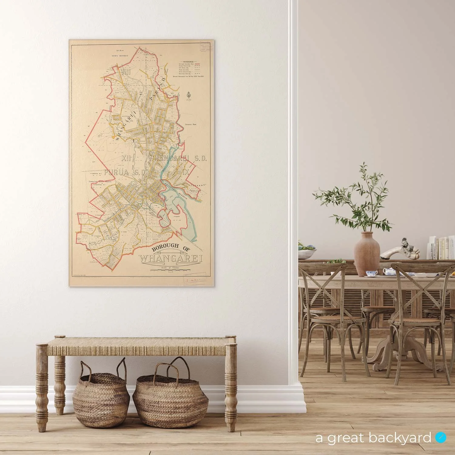 Vintage 1925 map of Whangarei on home wall | a great backyard hand-crafted in NZ