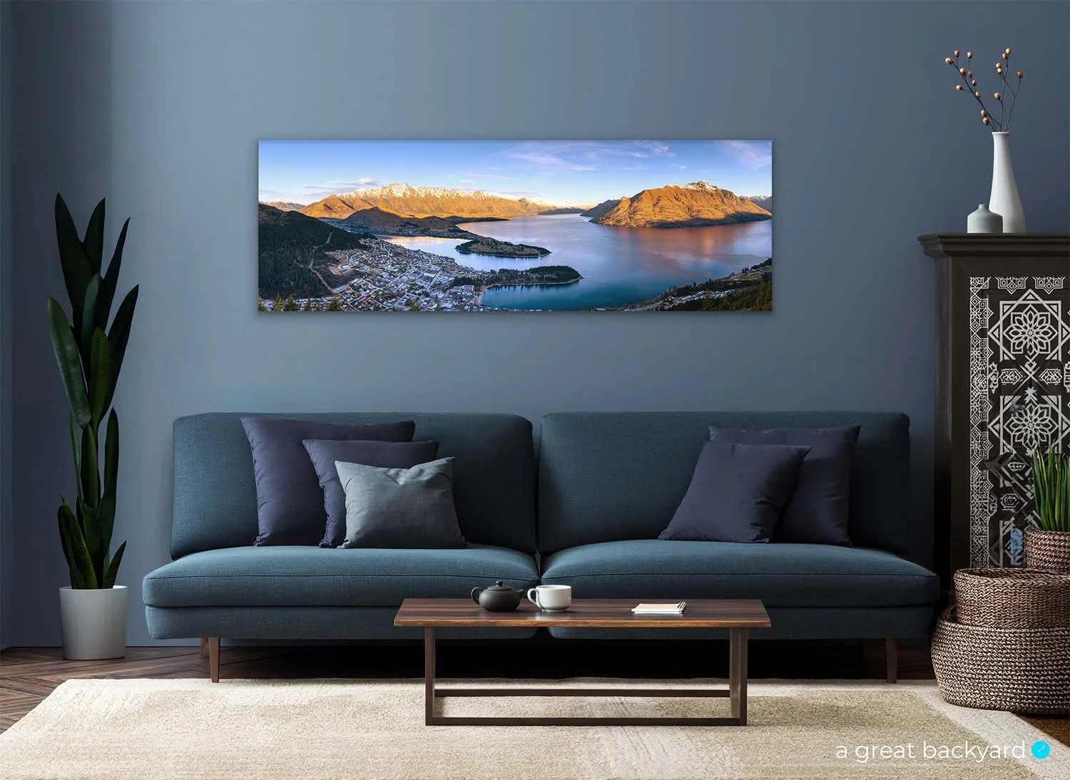 Queenstown panorama print on interior wall | a great backyard Statement Wall Art