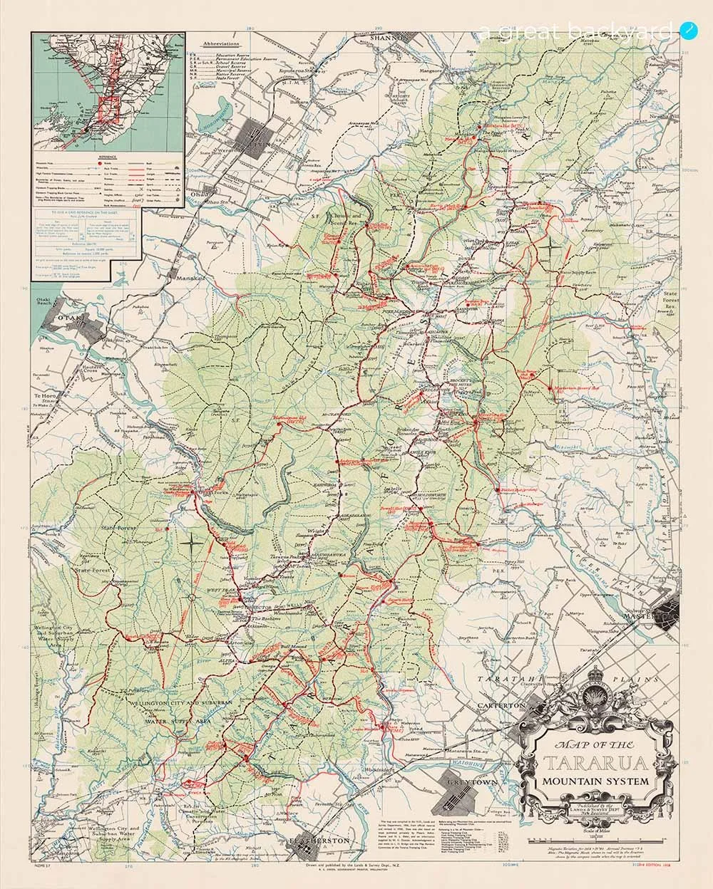 Vintage Map of the Tararua Mountains (1959) | a great backyard New Zealand