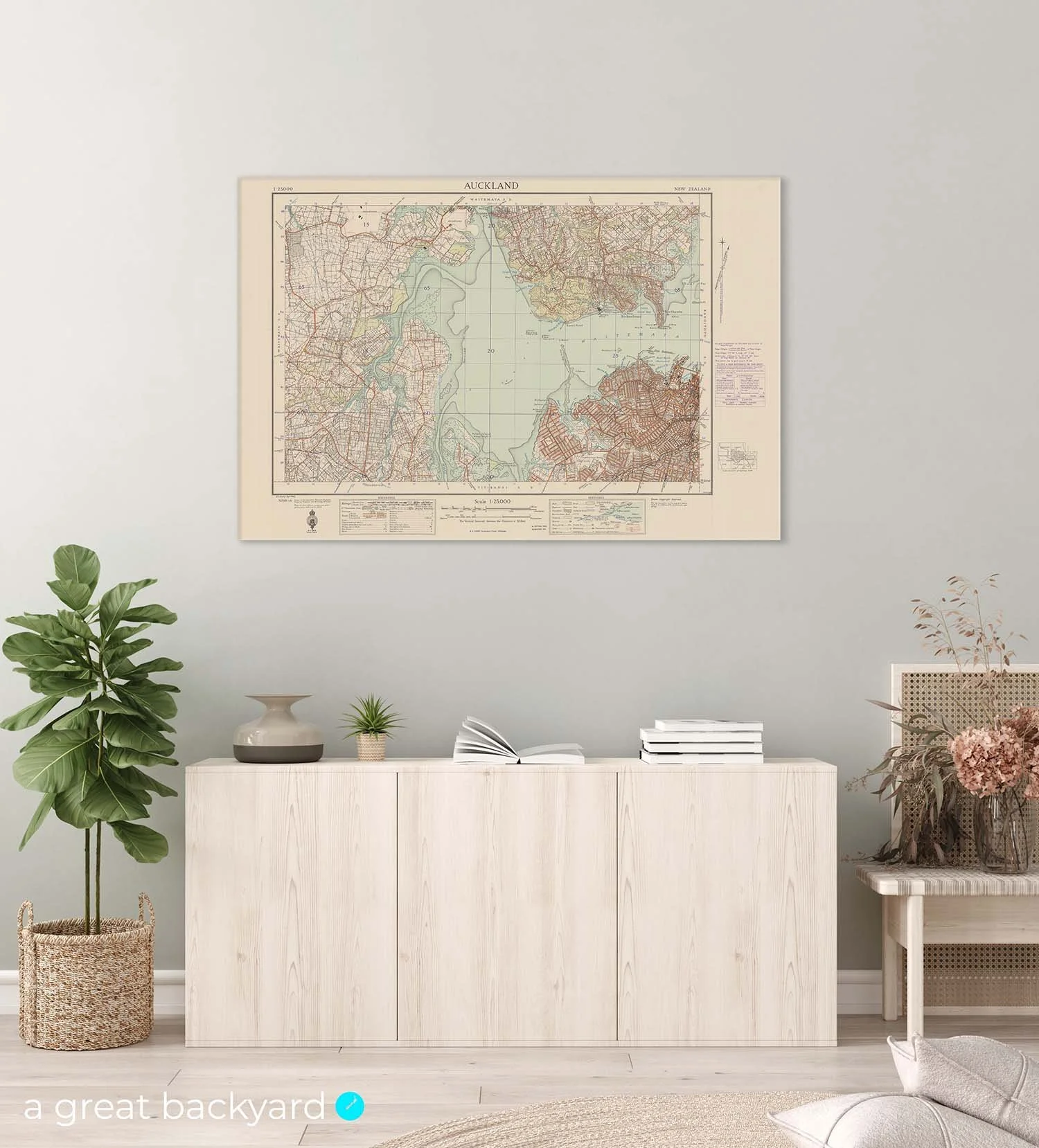 Waitemata Harbour map print on home wall | Hand-crafted by a great backyard NZ