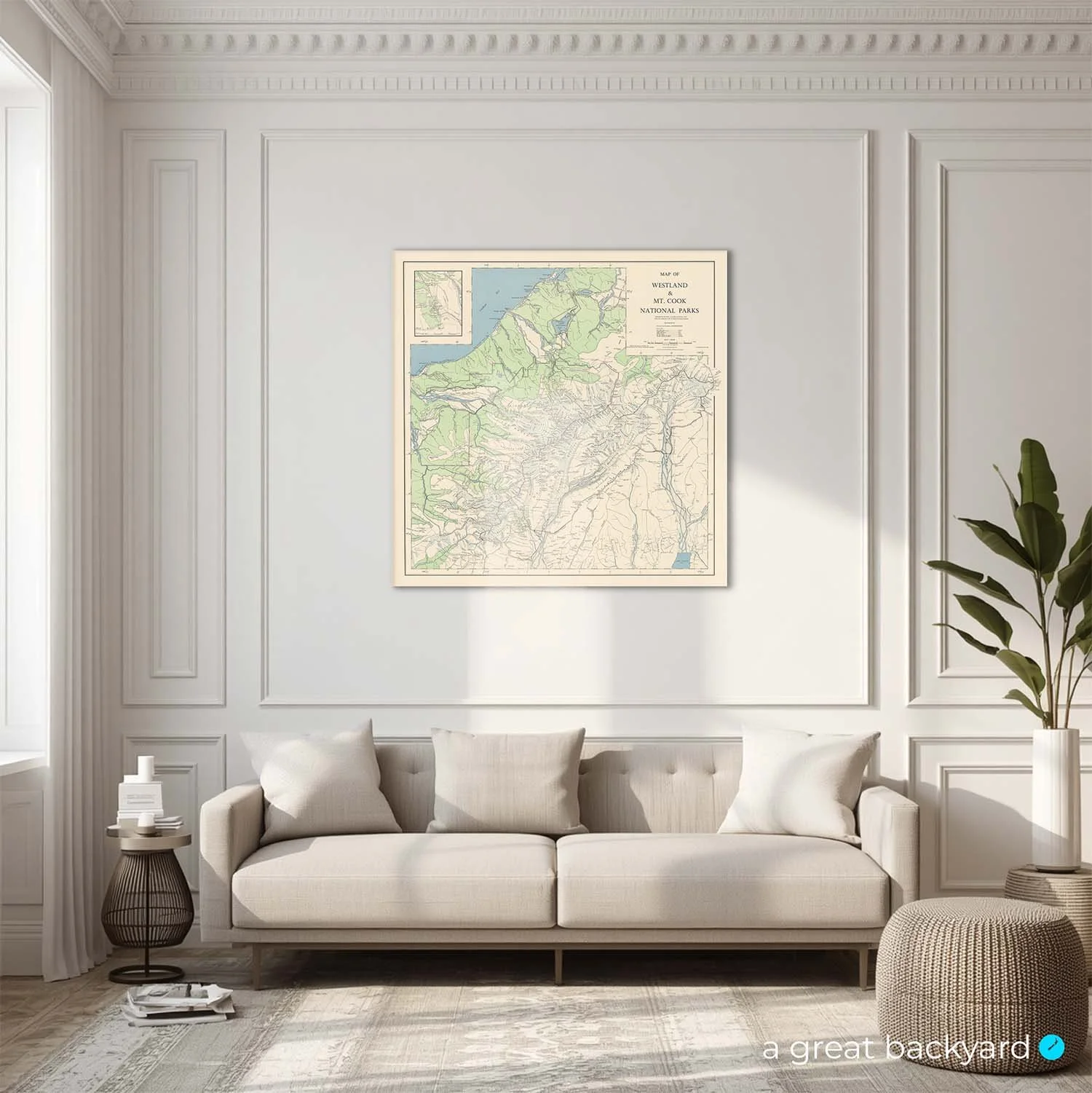 Vintage map of Westland on interior wall | a great backyard New Zealand