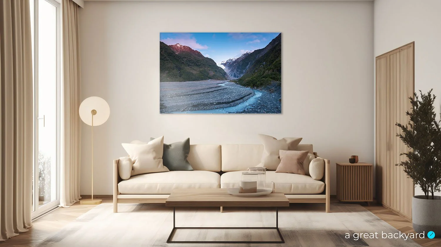 Franz Josef Glacier print hanging on home wall | a great backyard proudly made in NZ