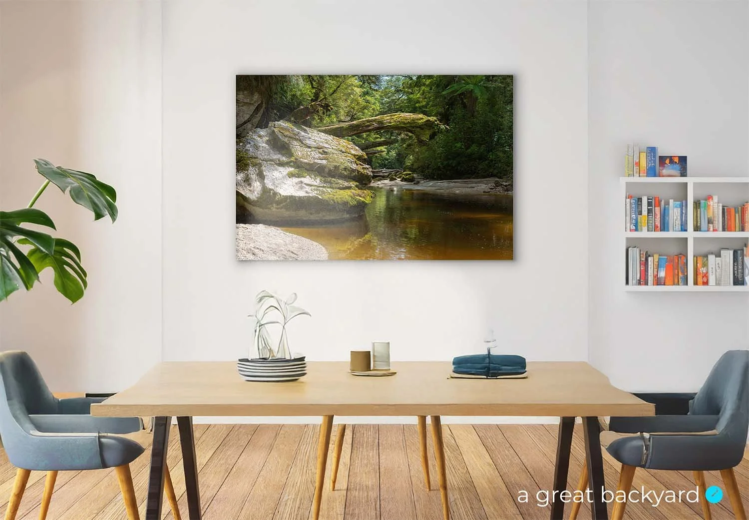 Ōpārara River print hanging on modern home wall | a great backyard print & design