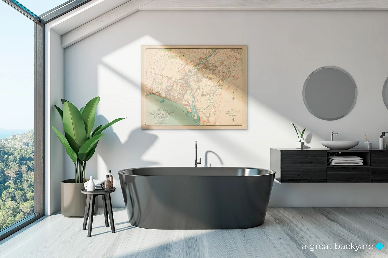 Petone-Hutt 1922 map on bathroom wall | Handcrafted prints by a great backyard
