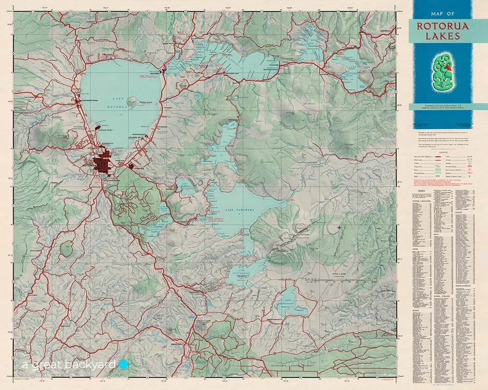 Vintage Rotorua Lakes map | a great backyard print specialists New Zealand