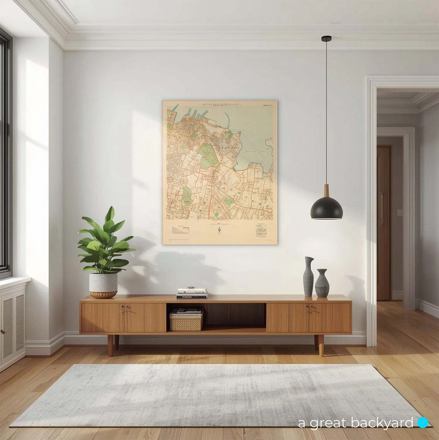 Historic Auckland map on interior wall | Hand-crafted by a great backyard