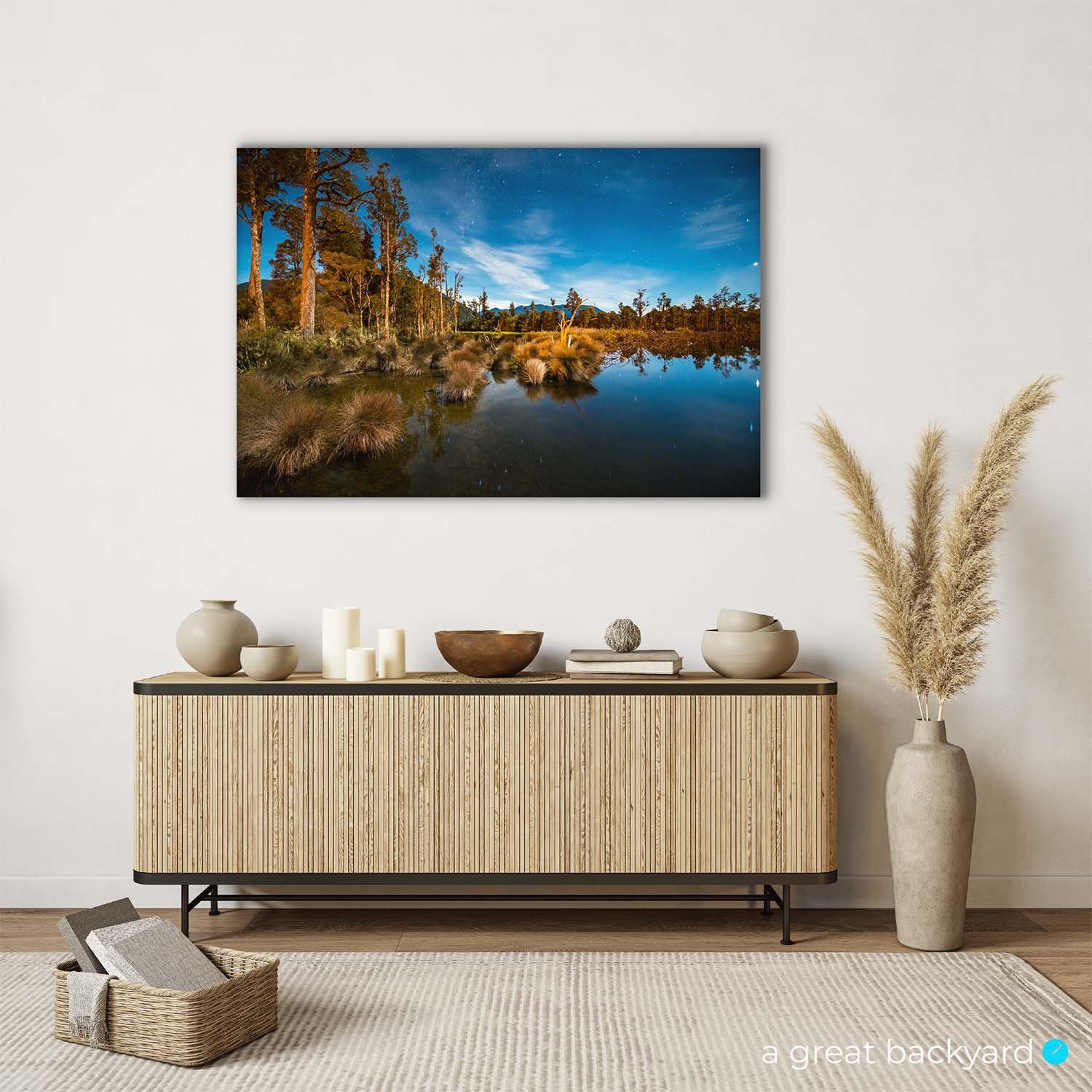 Lake Brunner stars print hanging in modern home | a great backyard print & design