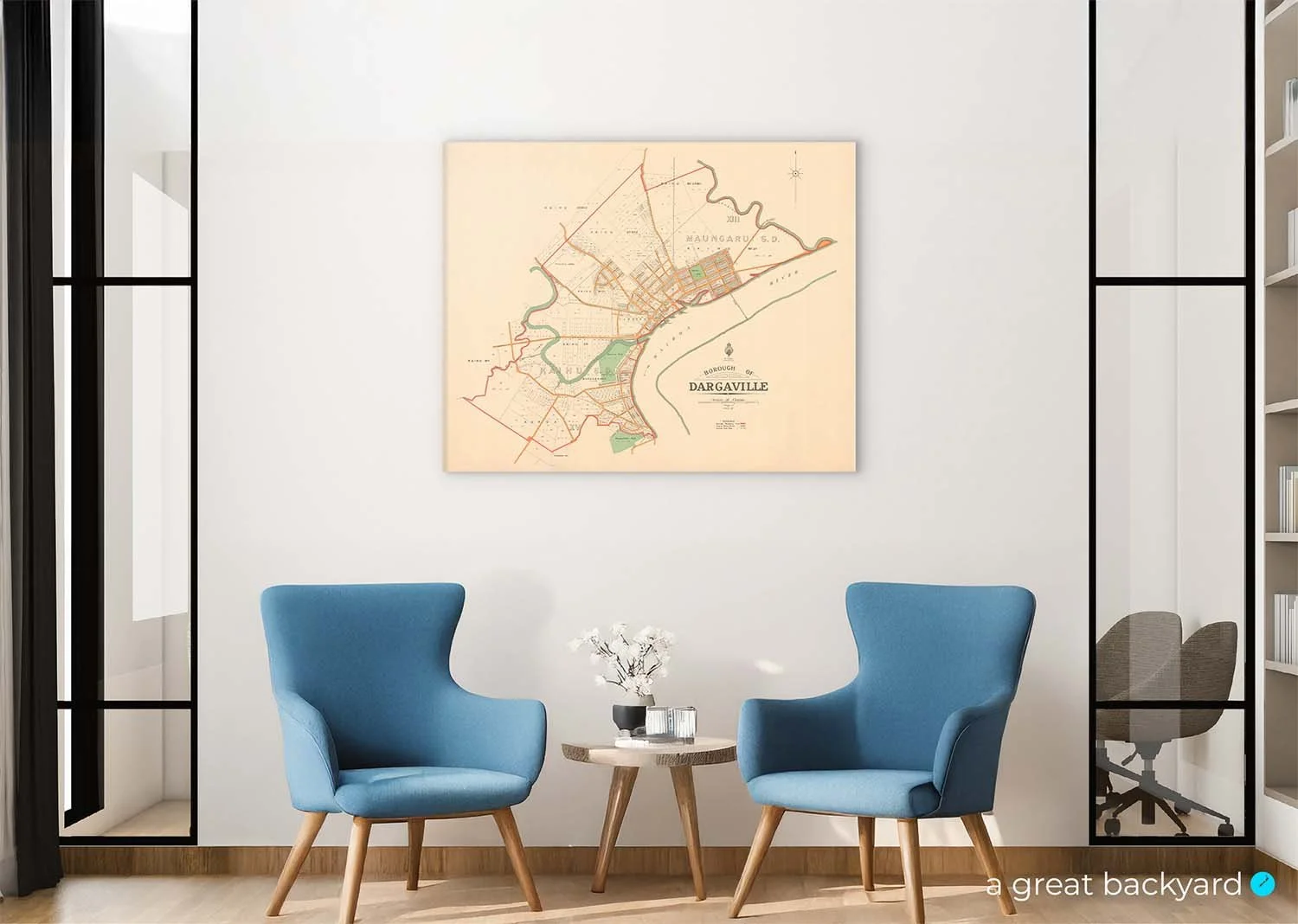 Historic Dargaville map on office wall | a great backyard vintage maps