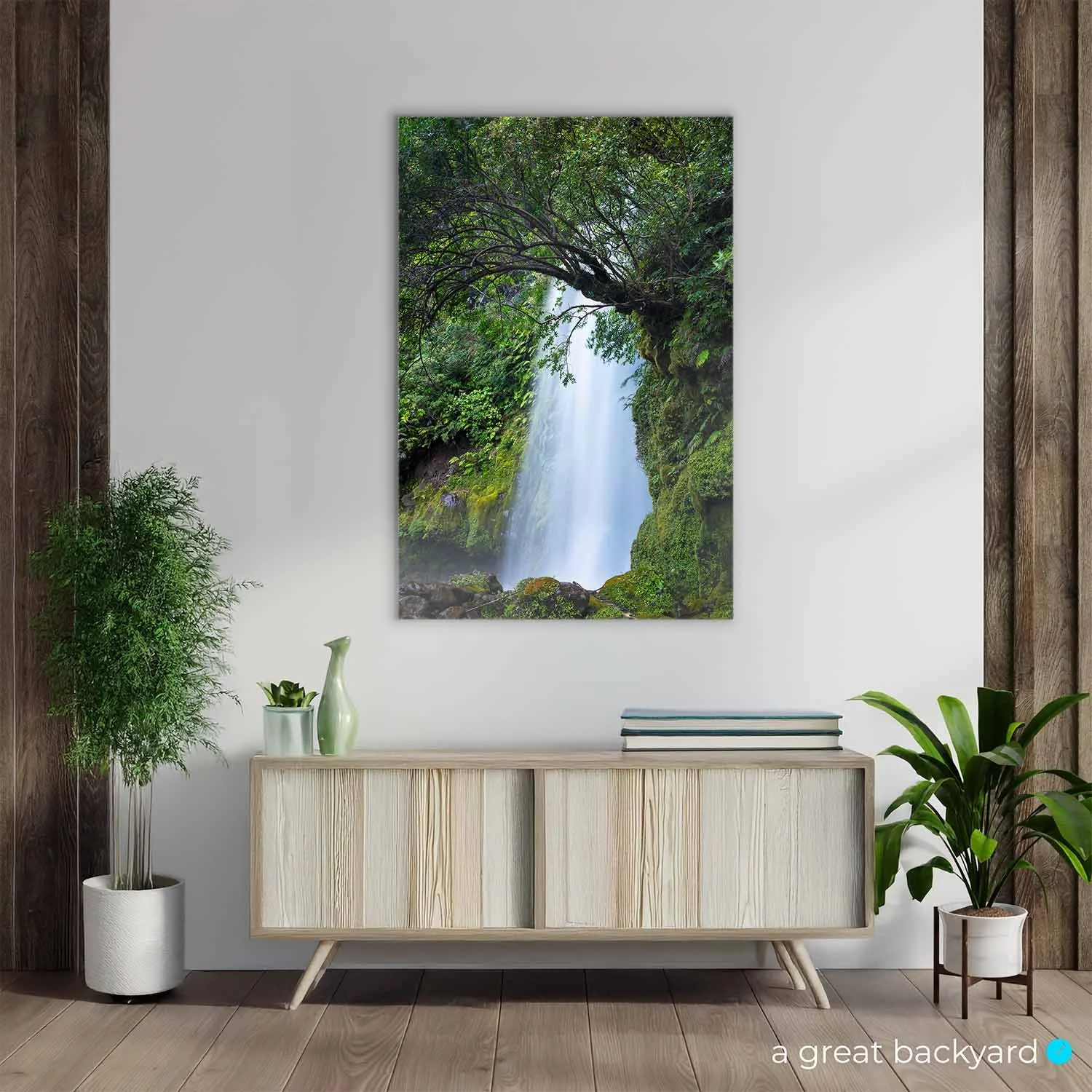 Dawson Falls print hanging on home wall | a great backyard proudly made in New Zealand