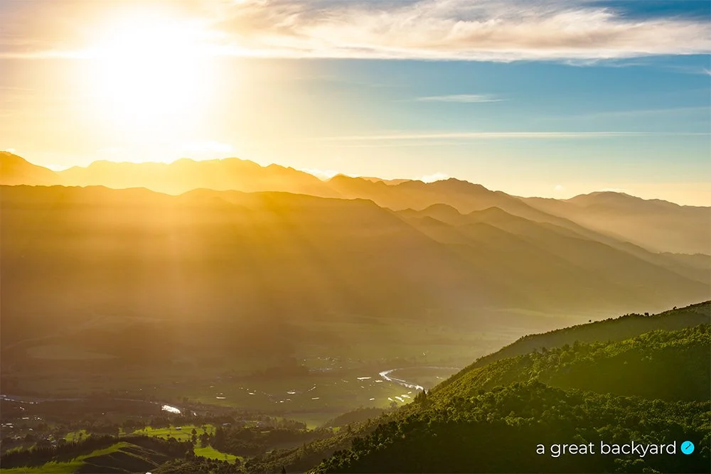 Tākaka sunrays by Corin Walker Bain | a great backyard New Zealand landscape photography prints