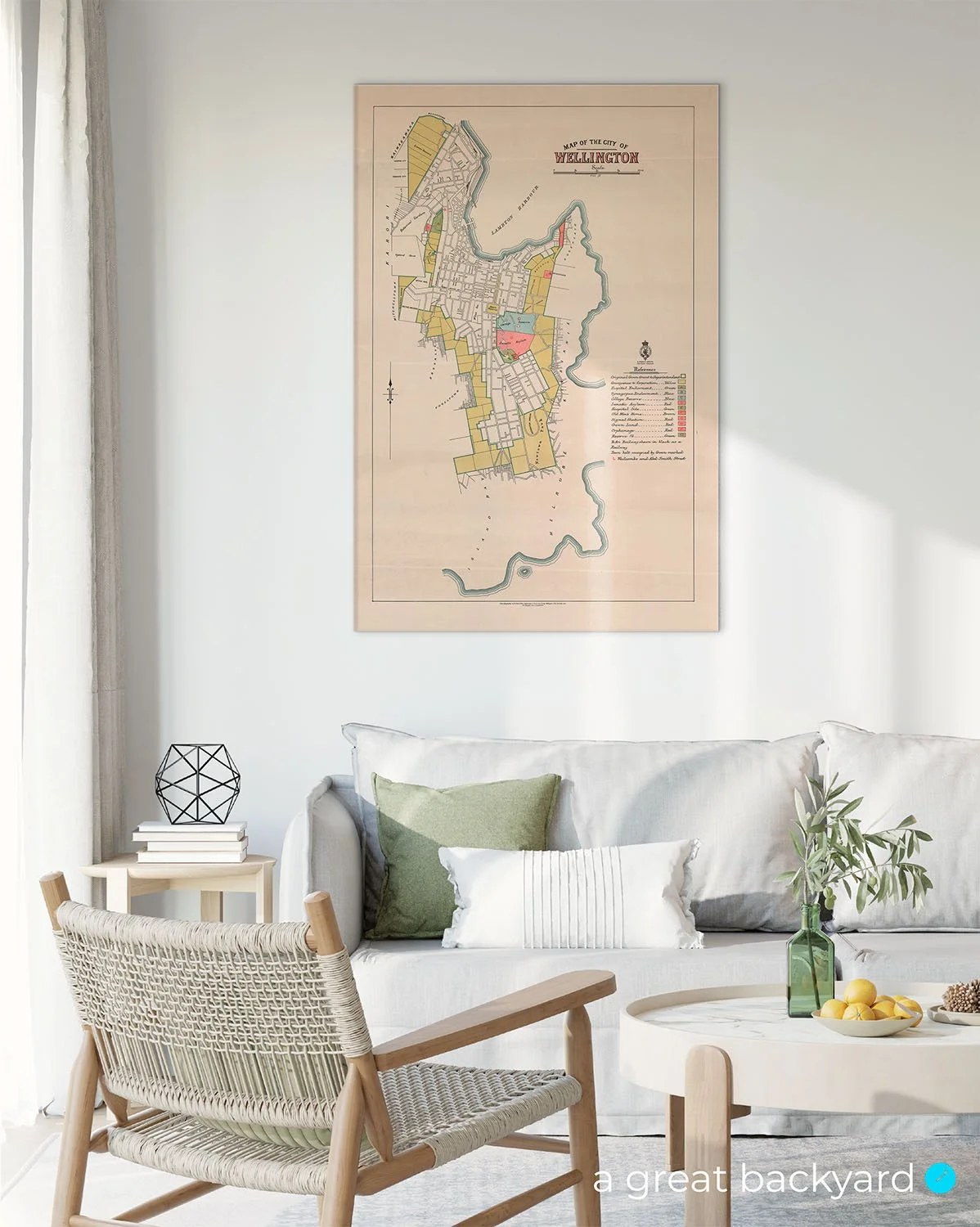 Retro Wellington map hanging on interior wall | a great backyard prints handcrafted in New Zealand