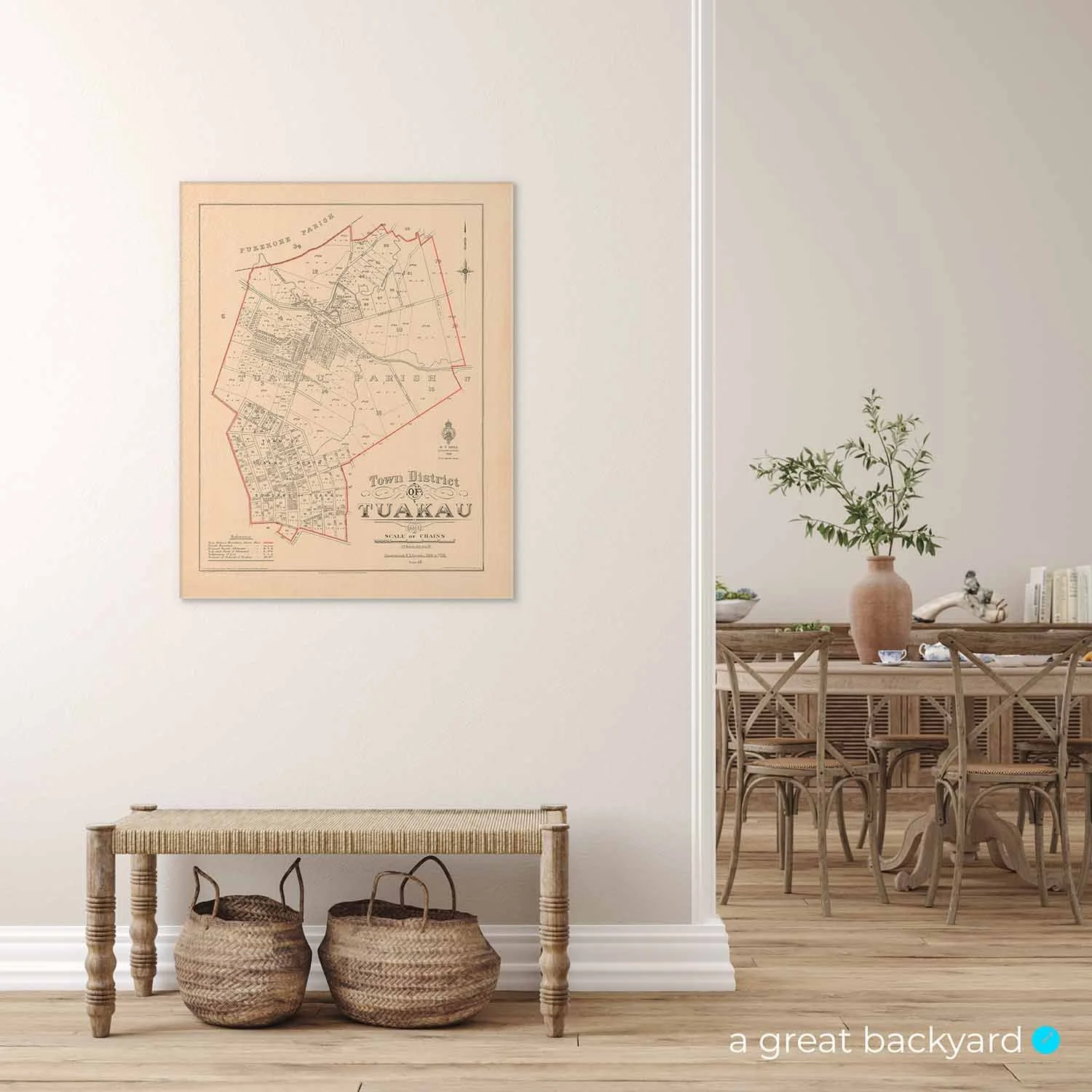 Tuakau map (1928) on interior wall | a great backyard historic map prints