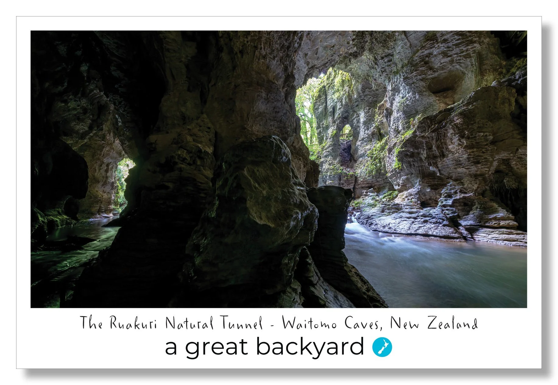 Ruakuri Natural Tunnel Postcard by Corin Walker Bain | a great backyard photography NZ