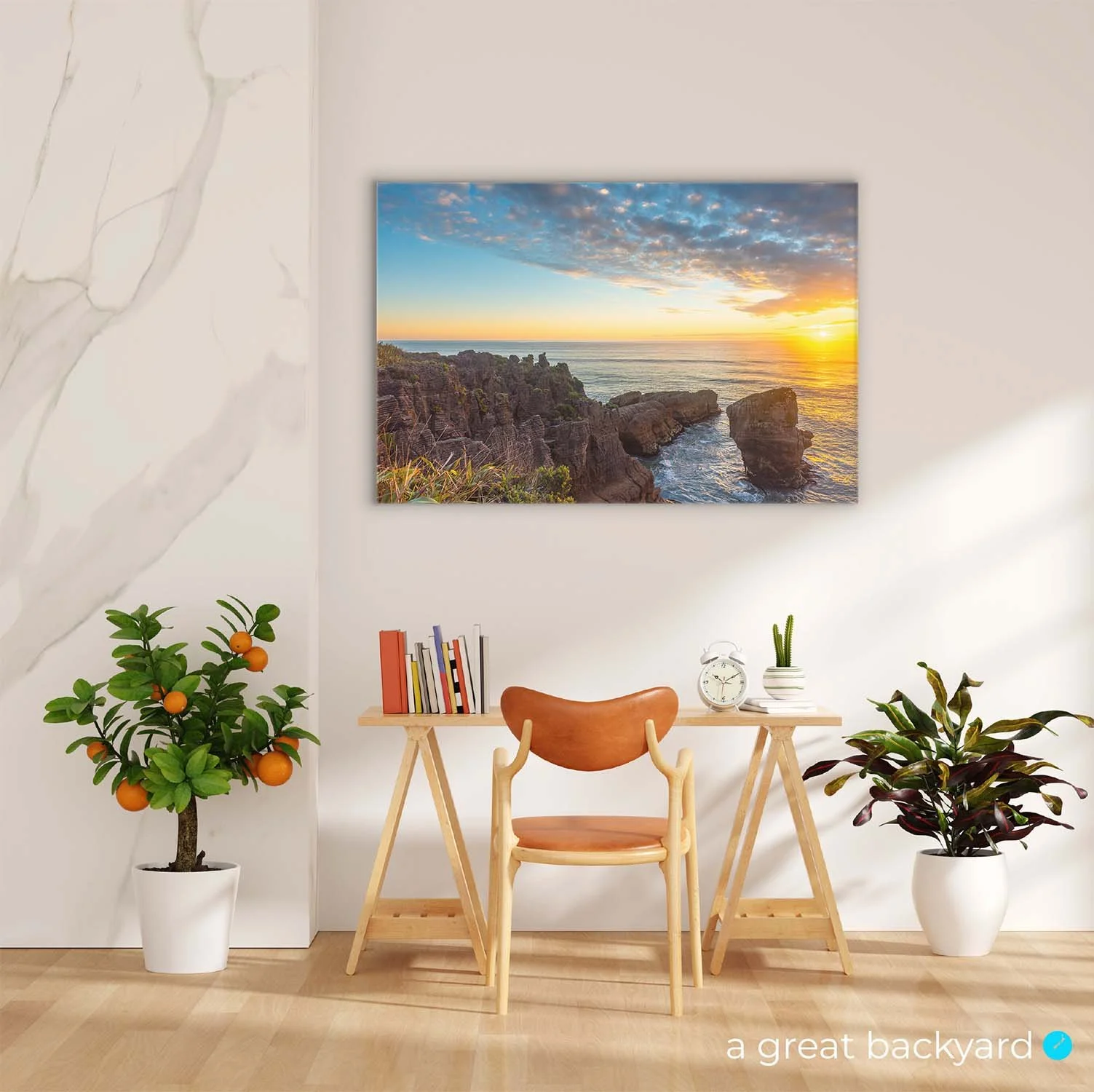Punakaiki sunset print hanging on home wall | a great backyard print and photography