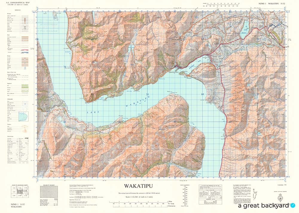 Vintage map of Wakatipu (1973) | a great backyard New Zealand