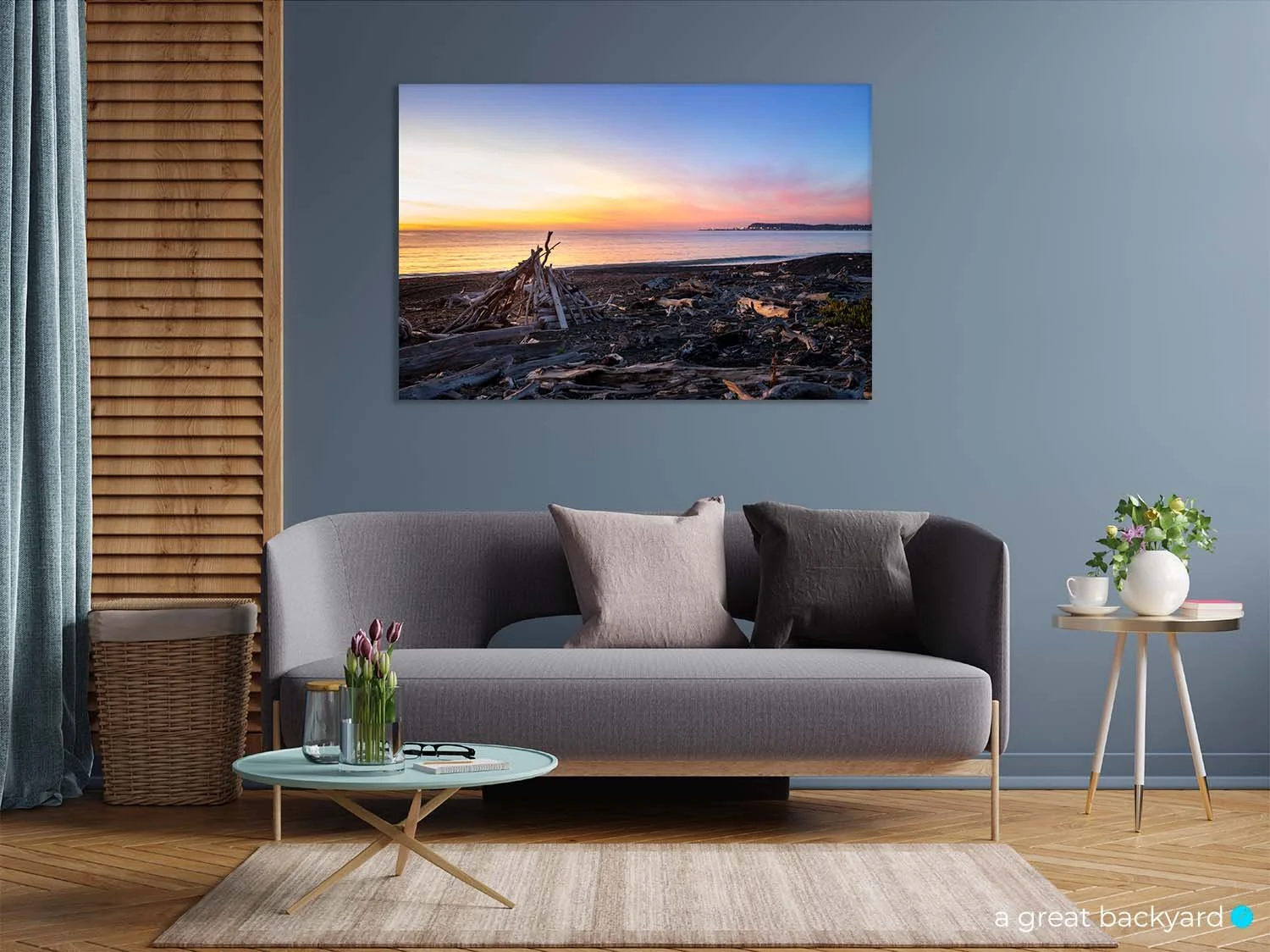 Acrylic print of Bay View dawn hanging on home wall | a great backyard print specialists