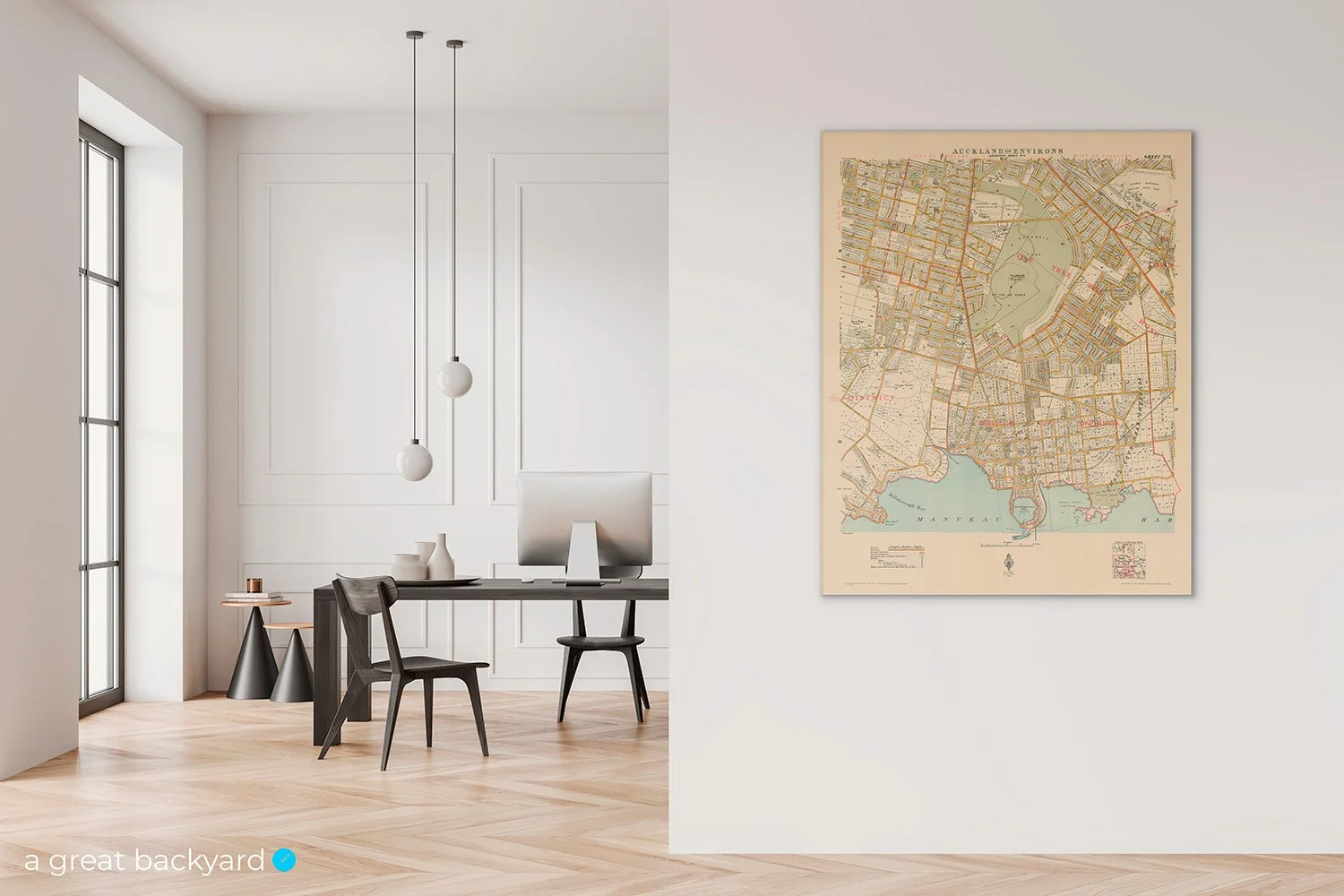 Historic One Tree Hill map on home wall | Hand-crafted Auckland maps by a great backyard