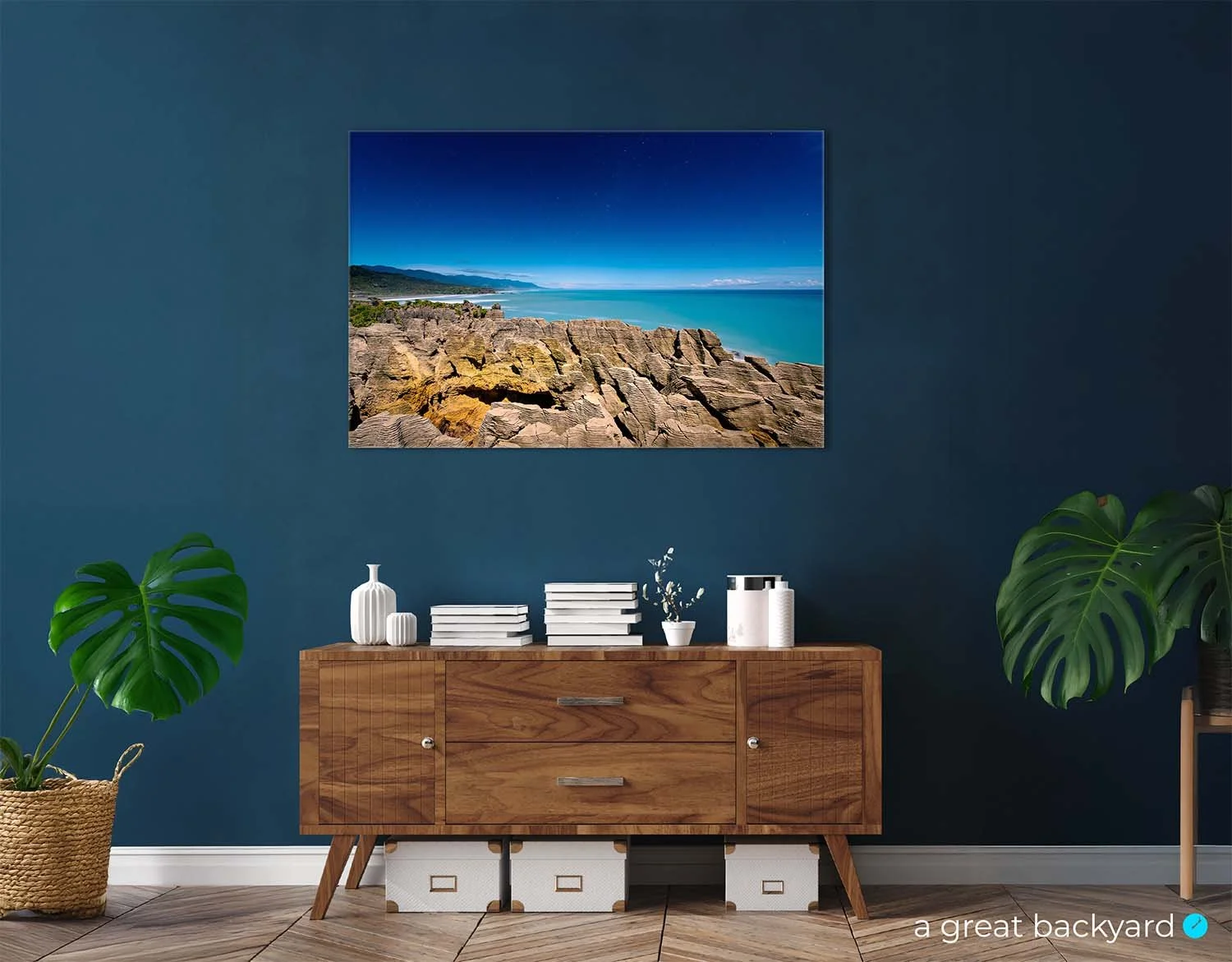 Punakaiki Moon print hanging on home wall | a great backyard print & design