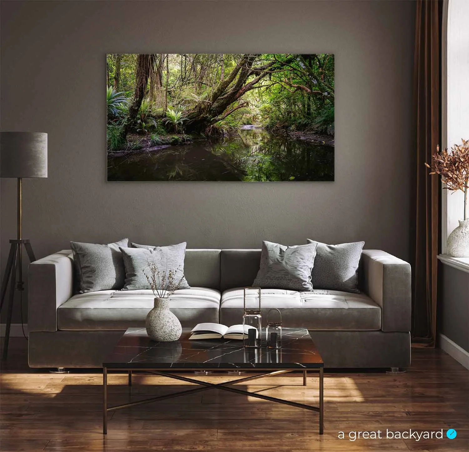 Catlins River print on interior wall | a great backyard New Zealand