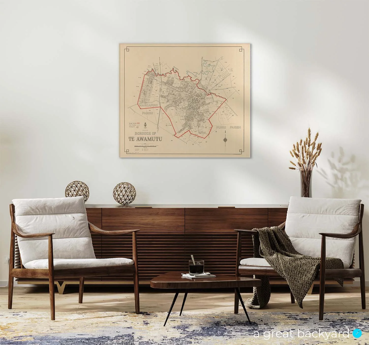 Historic 1948 Te Awamutu map on home wall | Hand-crafted by a great backyard NZ