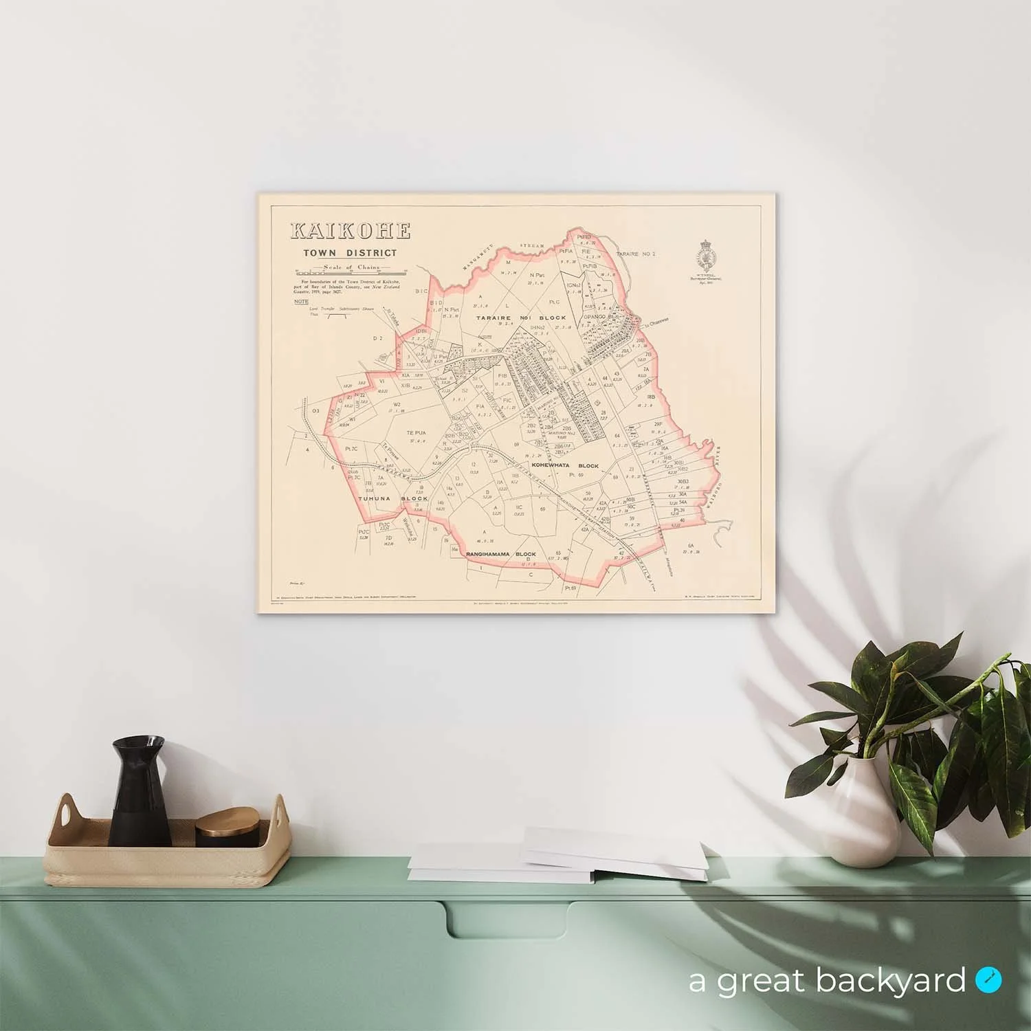 Kaikohe vintage map (1921) on interior wall | a great backyard historic maps