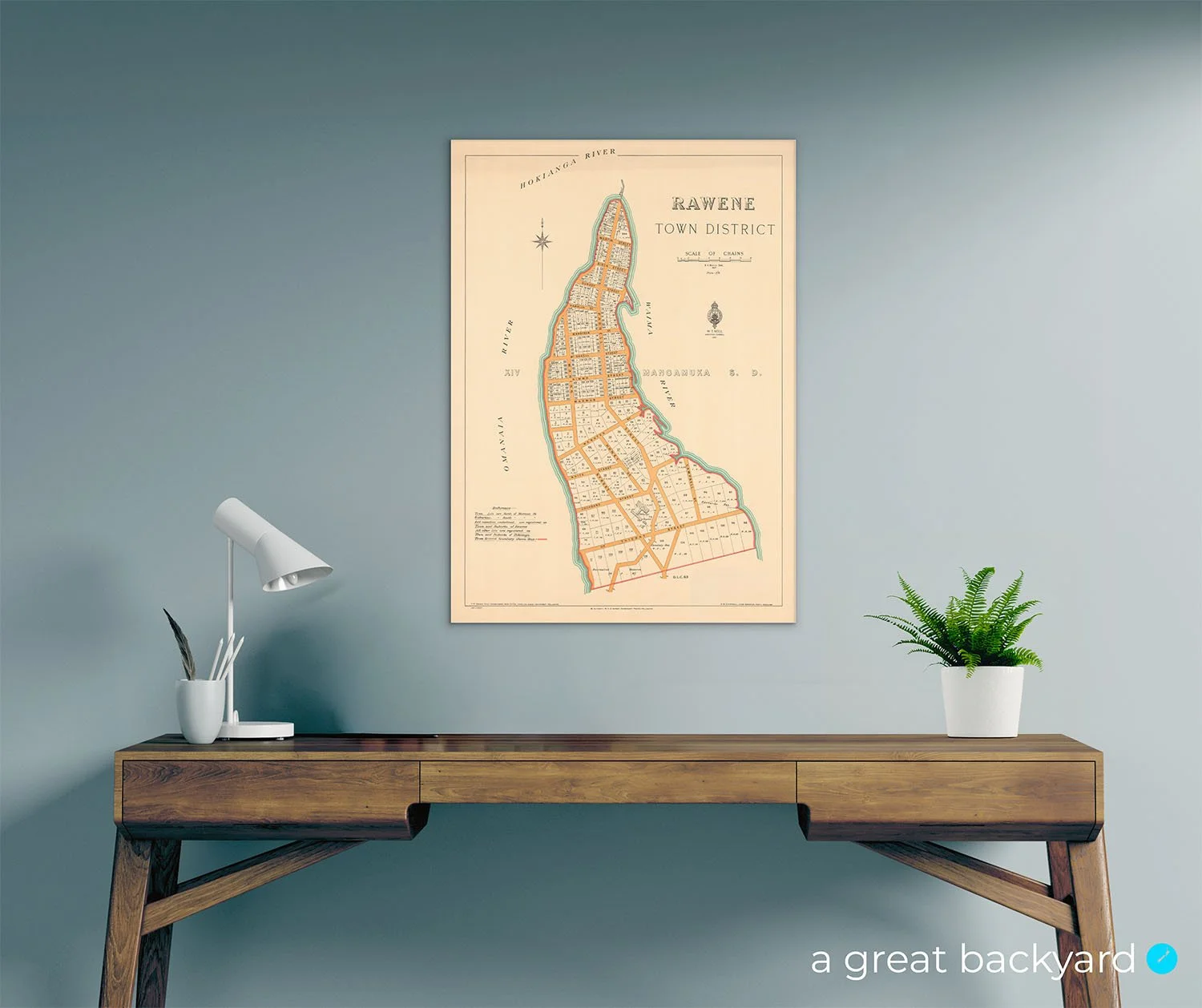 Rawene Map (1927) on home wall | a great backyard vintage maps
