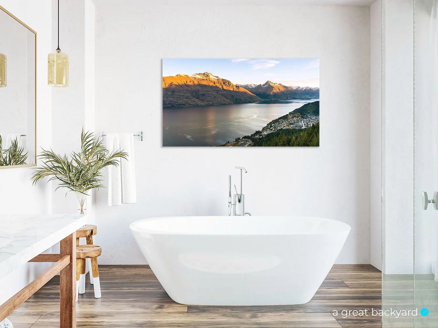 Queenstown print on bathroom wall | a great backyard acrylic prints