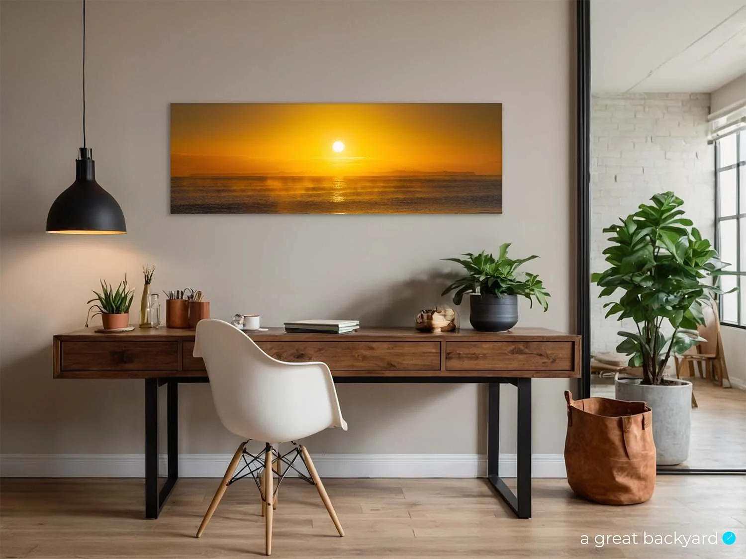 Papamoa sunrise print on office wall | a great backyard acrylic prints