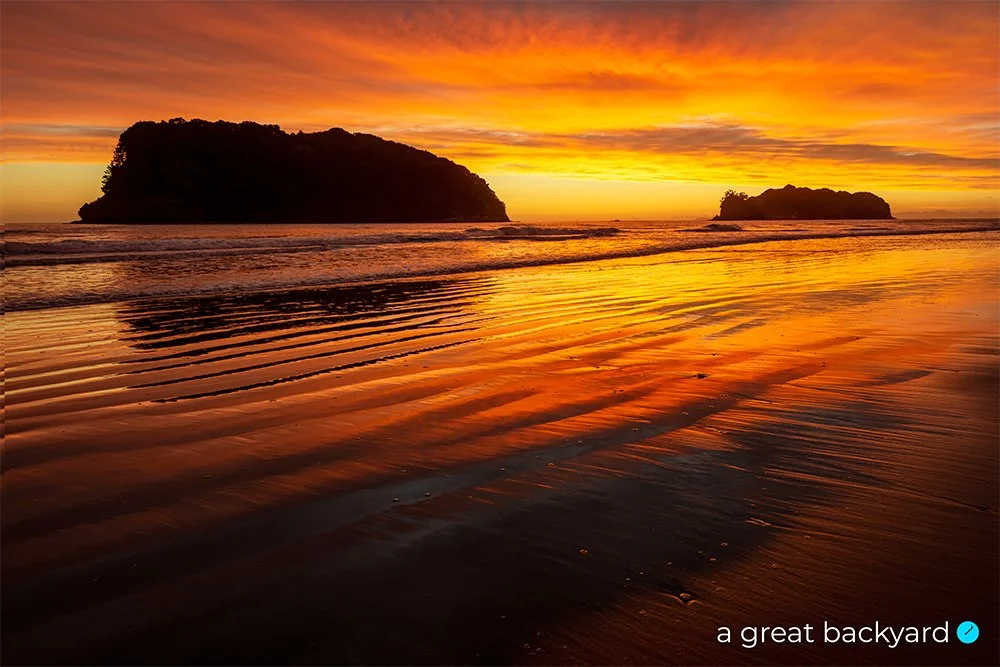 Red dawn at Whangamata Beach by Corin Walker Bain | a great backyard NZ prints and photography