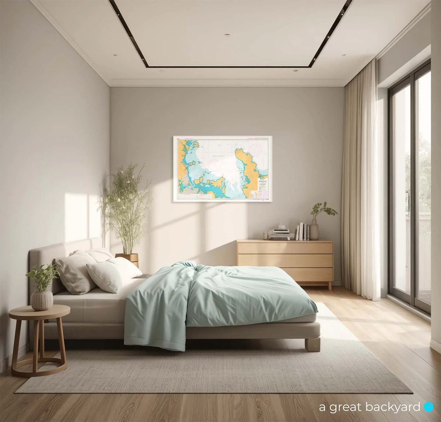 Approaches to Auckland marine map on bedroom wall | a great backyard vintage maps
